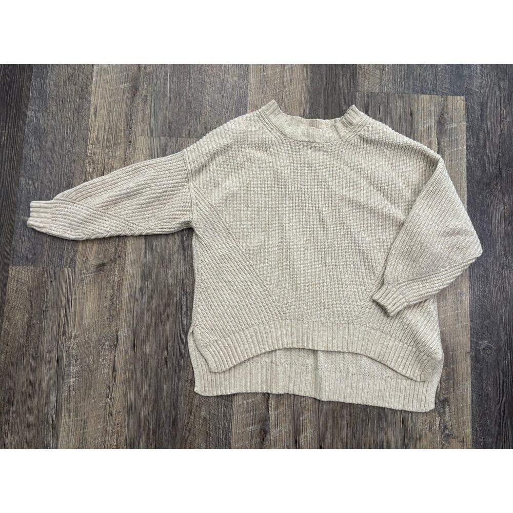 American Eagle Womens Beige Ribbed Knit High Low Oversized Sweater Medium